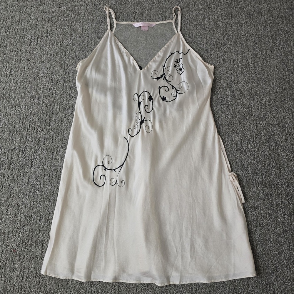 VTG Victoria's Secret Silk Slip Dress‎ Ivory Embroidered Lace Nightgown L Y2K